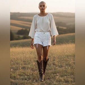 Express Lace Up western White High Rise shorts with stretch  Woman’s 8